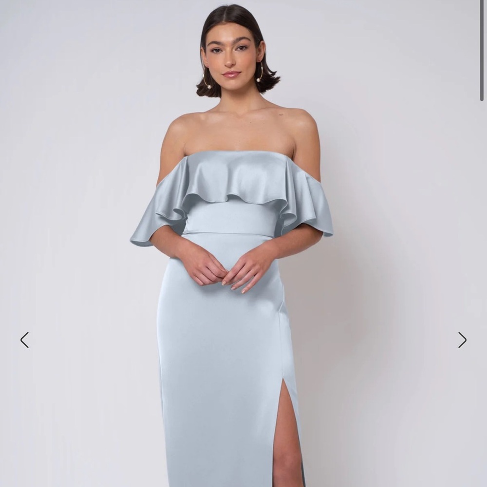 Jenny Yoo Strapless Satin Ruffle Gown